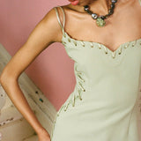 sage recycled polyester spaghetti strap corset top