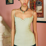 sage recycled polyester spaghetti strap corset top