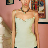 sage recycled polyester spaghetti strap corset top