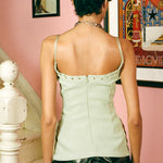 sage recycled polyester spaghetti strap corset top