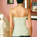 sage recycled polyester spaghetti strap corset top