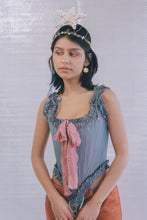 Load image into Gallery viewer, romantic blue silk opera corset with pink bow