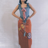 romantic blue silk opera corset with pink bow