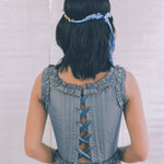 romantic blue silk opera corset with pink bow