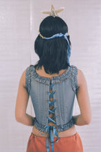 Load image into Gallery viewer, romantic blue silk opera corset with pink bow