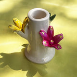 ceramic glazed candleholder in white with multi leaves