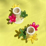 ceramic glazed candleholder in white with multi leaves