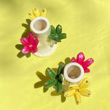 ceramic glazed candleholder in white with multi leaves