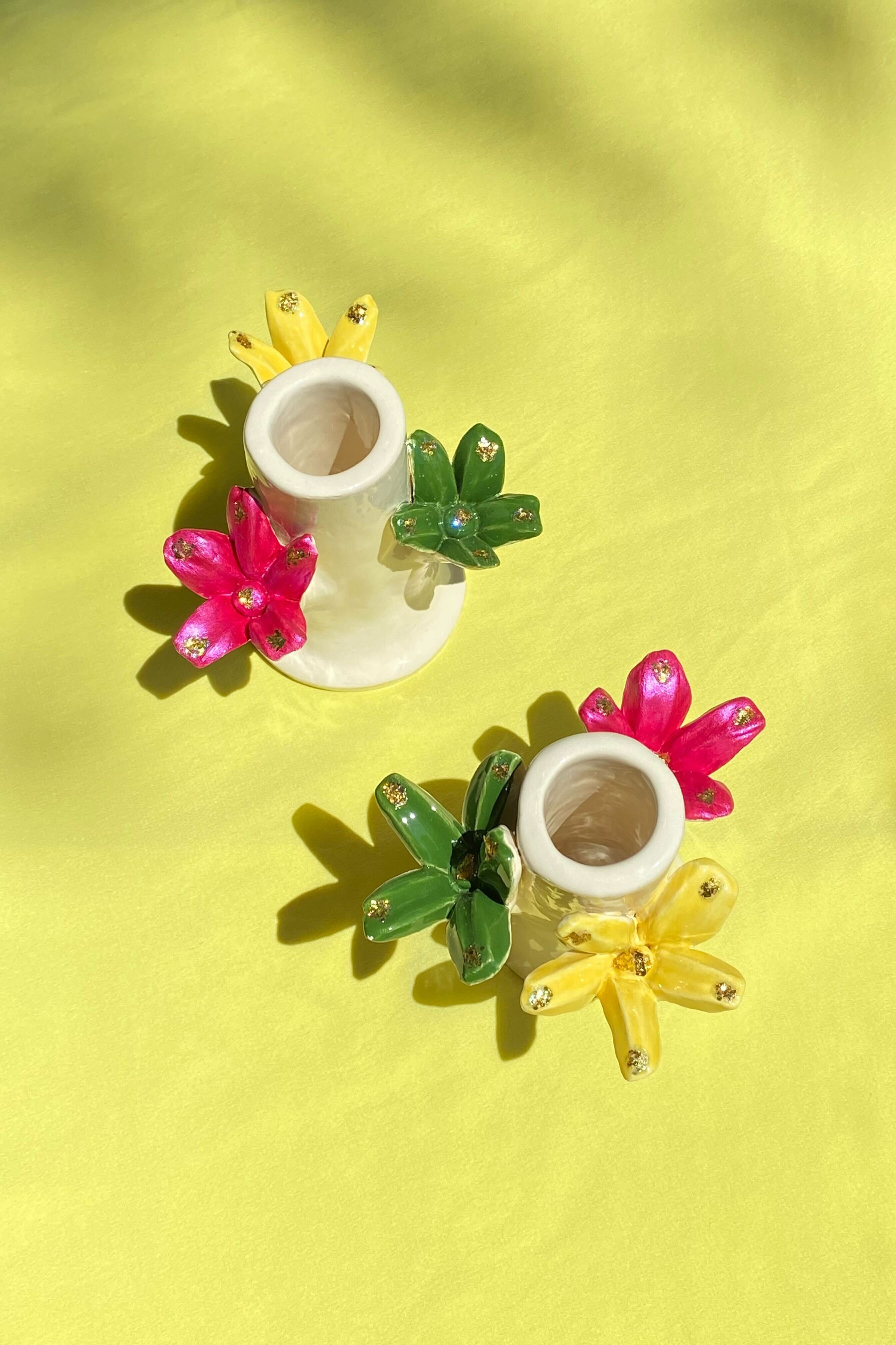 ceramic glazed candleholder in white with multi leaves