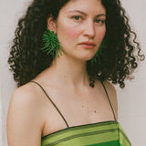 green large flower glass beaded statement earrings