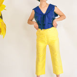 yellow silk taffeta fitted cigarette sailor pant