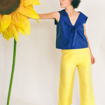 yellow silk taffeta fitted cigarette sailor pant