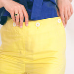 yellow silk taffeta fitted cigarette sailor pant
