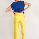 yellow silk taffeta fitted cigarette sailor pant