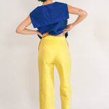 yellow silk taffeta fitted cigarette sailor pant