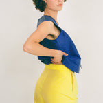 yellow silk taffeta fitted cigarette sailor pant
