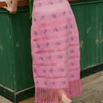 pink cotton fringe midi skirt blue roses