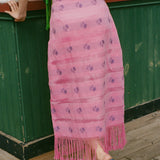 pink cotton fringe midi skirt blue roses