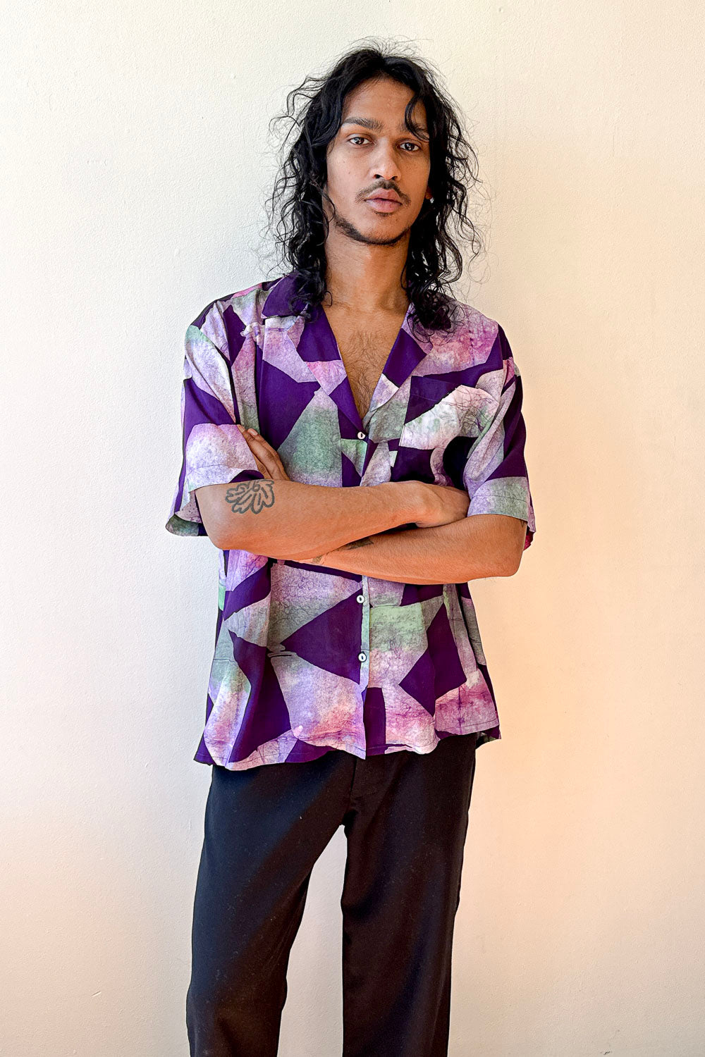 purple hand batik rayon Hawaiian short sleeve shirt