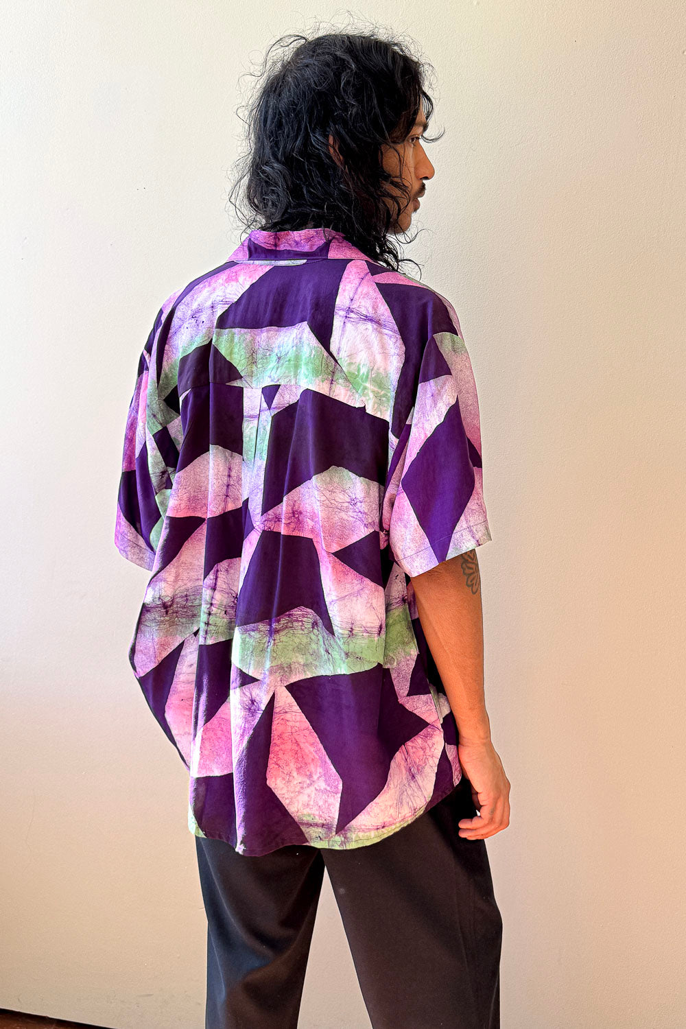 purple hand batik rayon Hawaiian short sleeve shirt