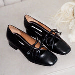feminine black leather ballet mary jane shoe