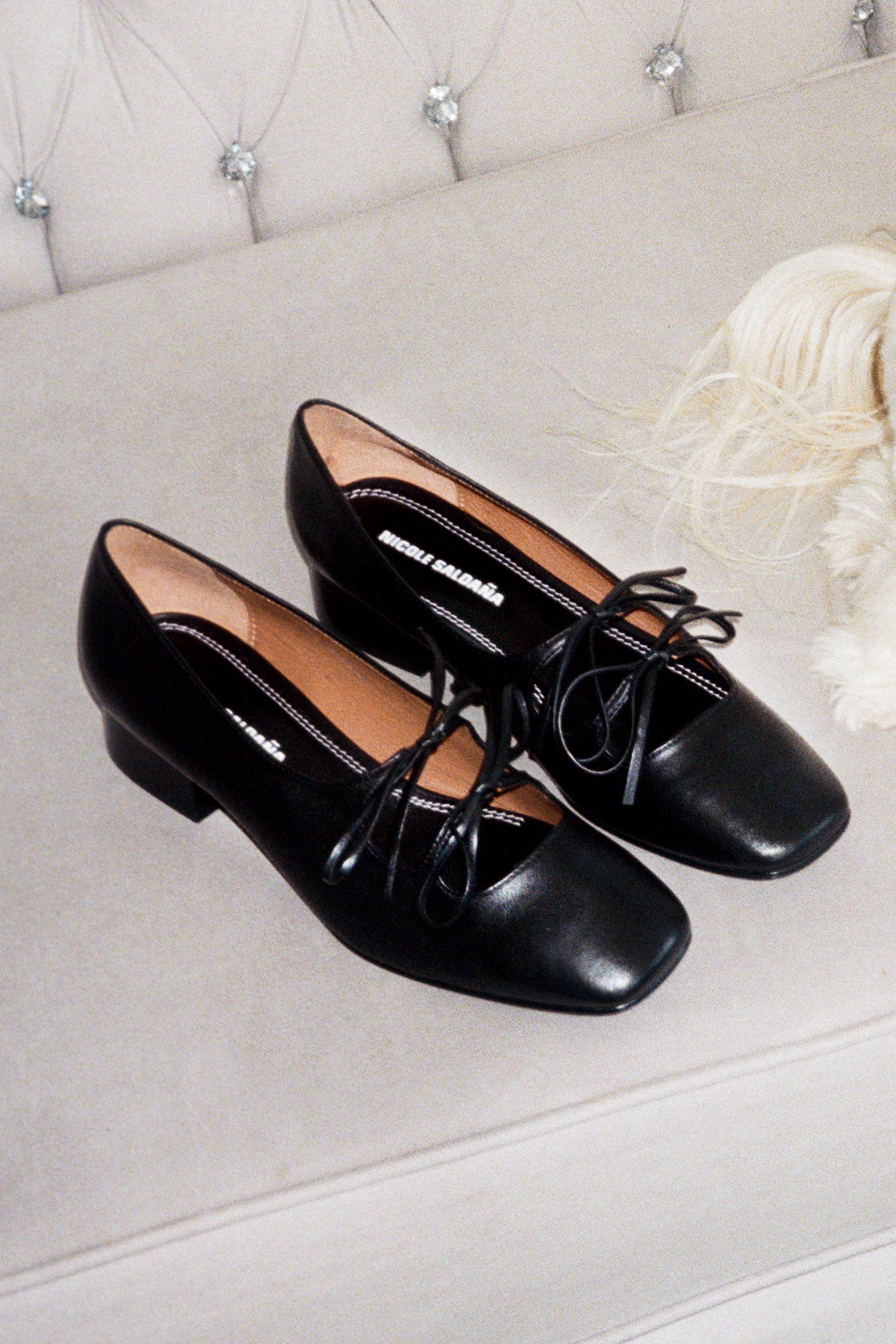 feminine black leather ballet mary jane shoe