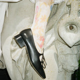 feminine black leather ballet mary jane shoe