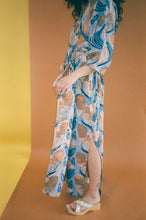 Load image into Gallery viewer, orange blue rayon hand batik wrap dress