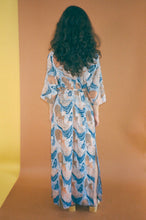 Load image into Gallery viewer, orange blue rayon hand batik wrap dress