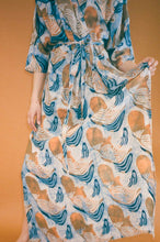 Load image into Gallery viewer, orange blue rayon hand batik wrap dress