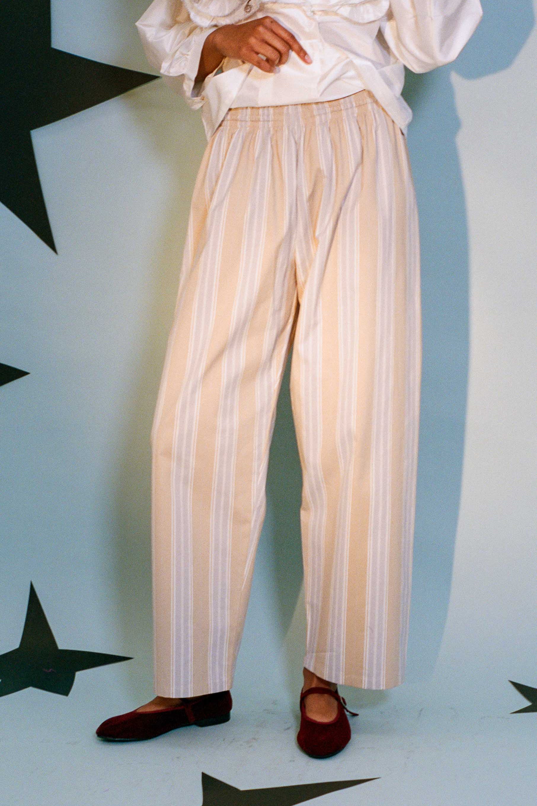 cotton polyamide beige striped chef pants