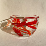 clear red swirled handblown glass bowl