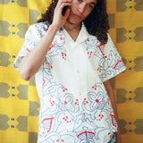 MADEIRA BUTTON UP SHIRT IN RED AND BLUE FLOWERS