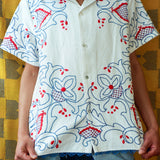 MADEIRA BUTTON UP SHIRT IN RED AND BLUE FLOWERS