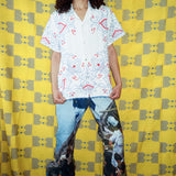 MADEIRA BUTTON UP SHIRT IN RED AND BLUE FLOWERS