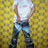 MADEIRA BUTTON UP SHIRT IN RED AND BLUE FLOWERS