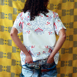 MADEIRA BUTTON UP SHIRT IN RED AND BLUE FLOWERS