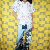 MADEIRA BUTTON UP SHIRT IN RED AND BLUE FLOWERS