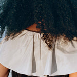 black silk taffeta champagne ruffle clown top