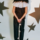 black silk taffeta champagne ruffle clown top