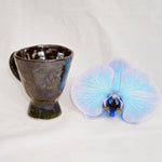 handmade ceramic mug in blue and black glaze