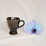 handmade ceramic mug in blue and black glaze