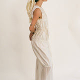 white cotton polyester multi tiered Grecian maxi dress
