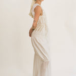 white cotton polyester multi tiered Grecian maxi dress