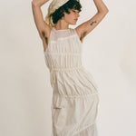 white cotton polyester multi tiered Grecian maxi dress