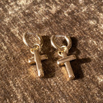 14kt gold plated hoop earrings with cross motif
