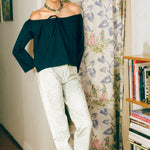 white cotton green ink splatter stove pipe jeans