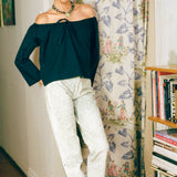 white cotton green ink splatter stove pipe jeans