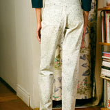 white cotton green ink splatter stove pipe jeans