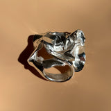 sterling silver hammered flower statement ring